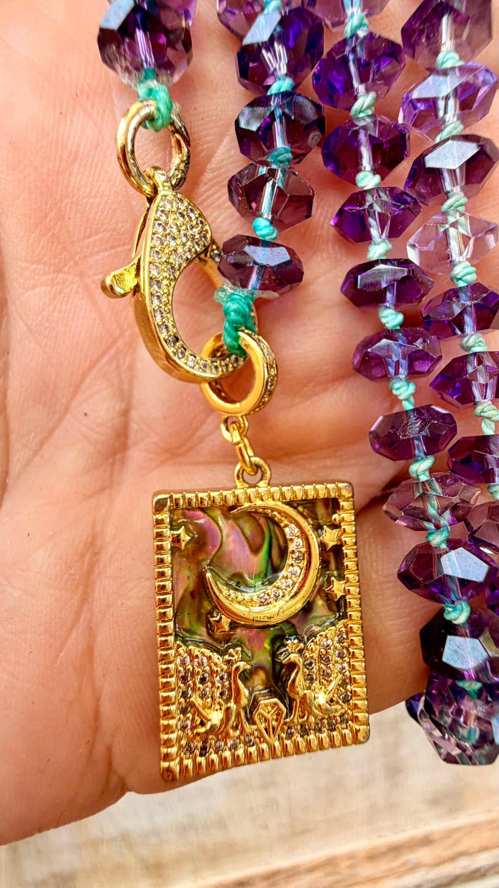 Enchanting Amethyst Necklace with an Abalone Pendant