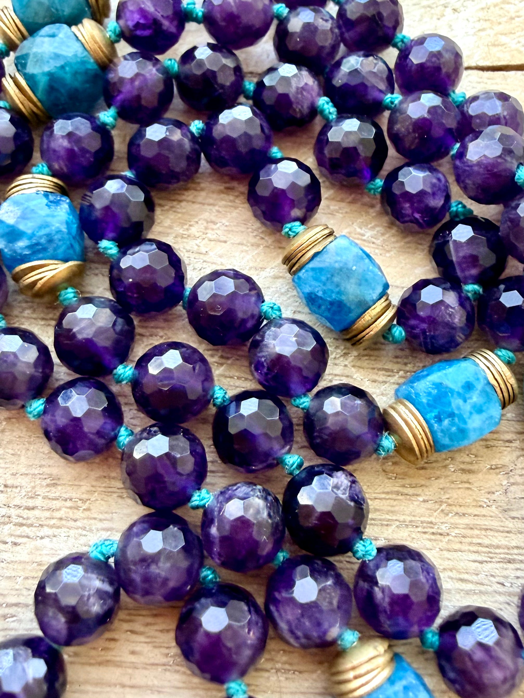 Amethyst & Apatite Elephant Pendant Necklace