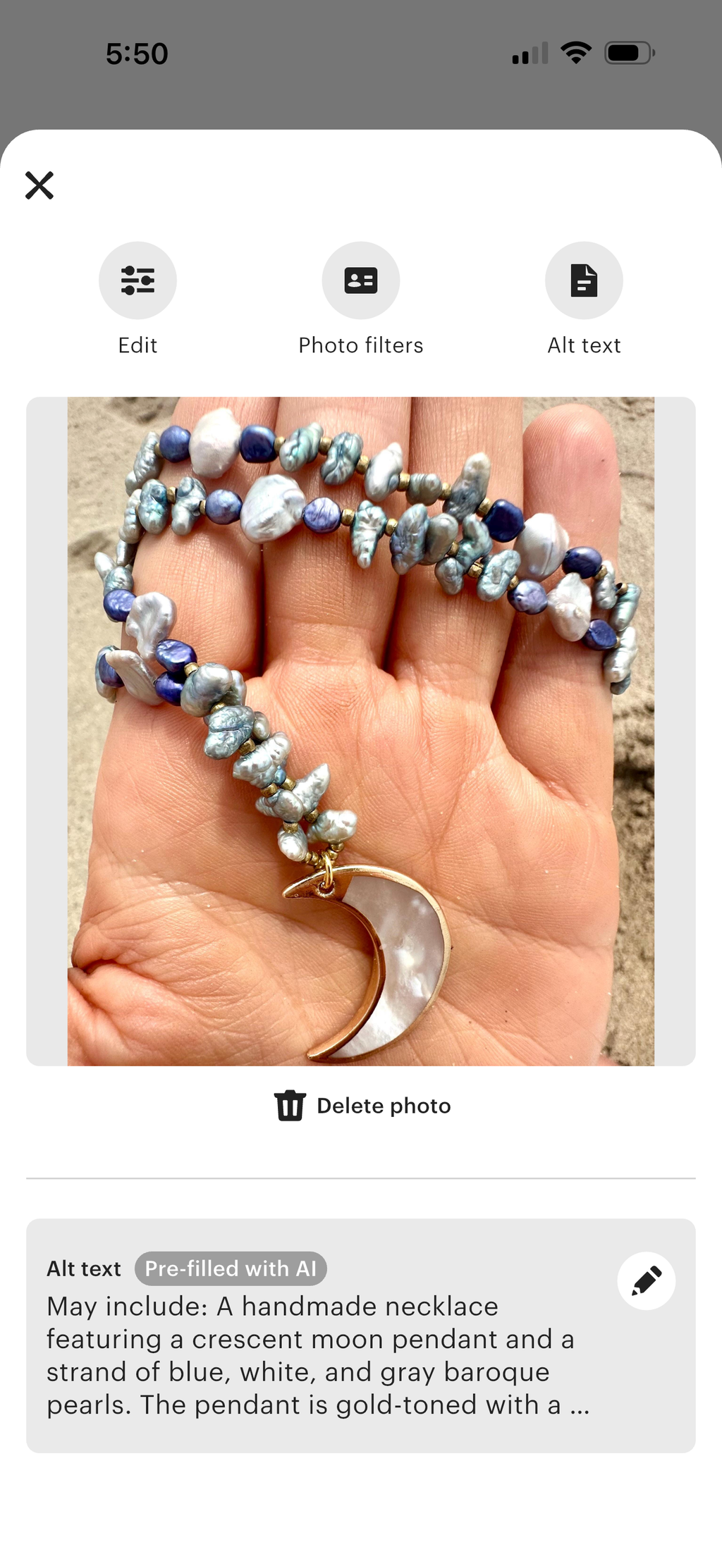 Huntington Beach Pearl & Abalone Moon Necklace