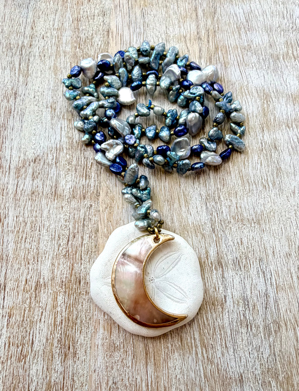 Huntington Beach Pearl & Abalone Moon Necklace