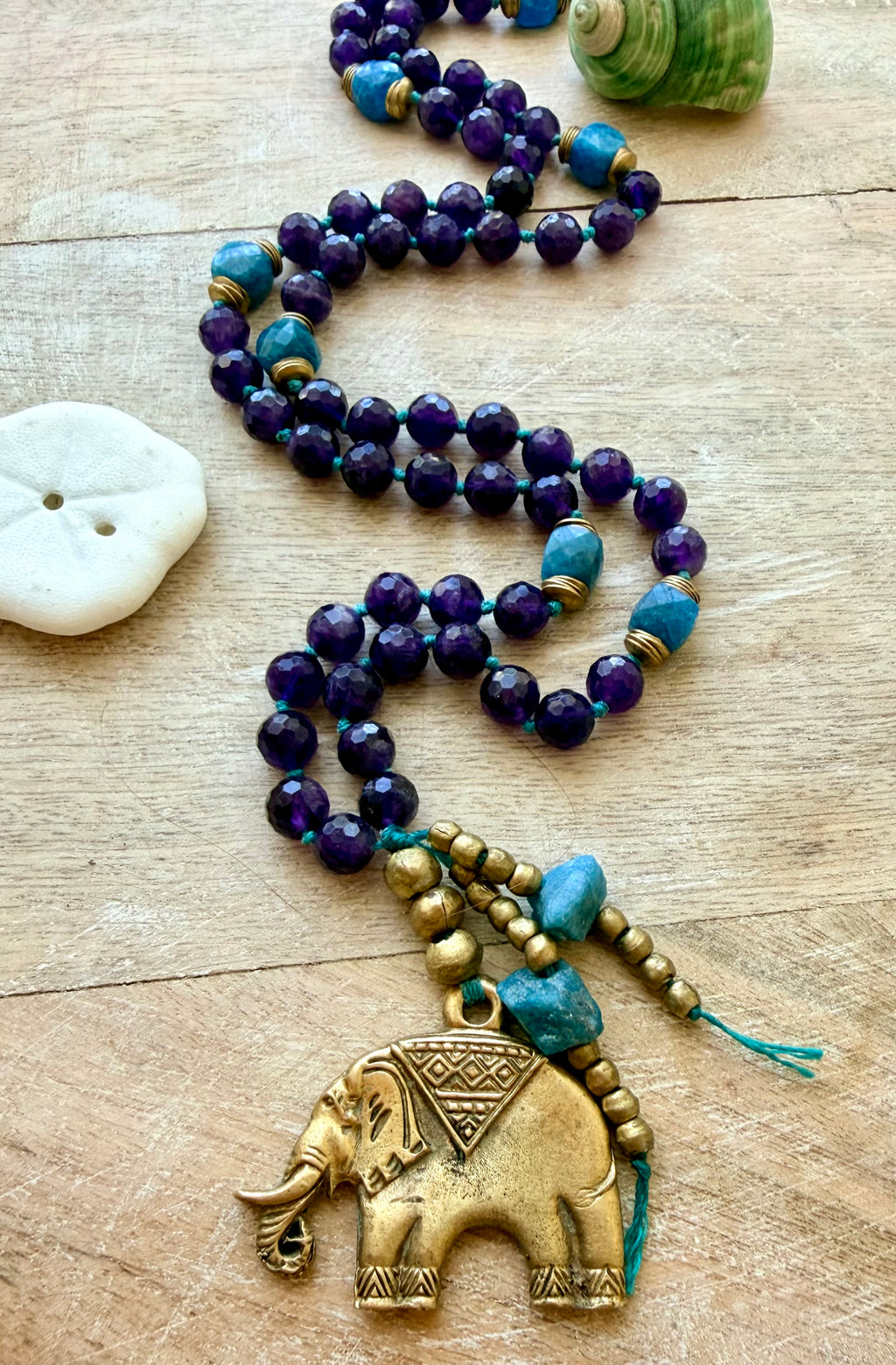 Amethyst & Apatite Elephant Pendant Necklace