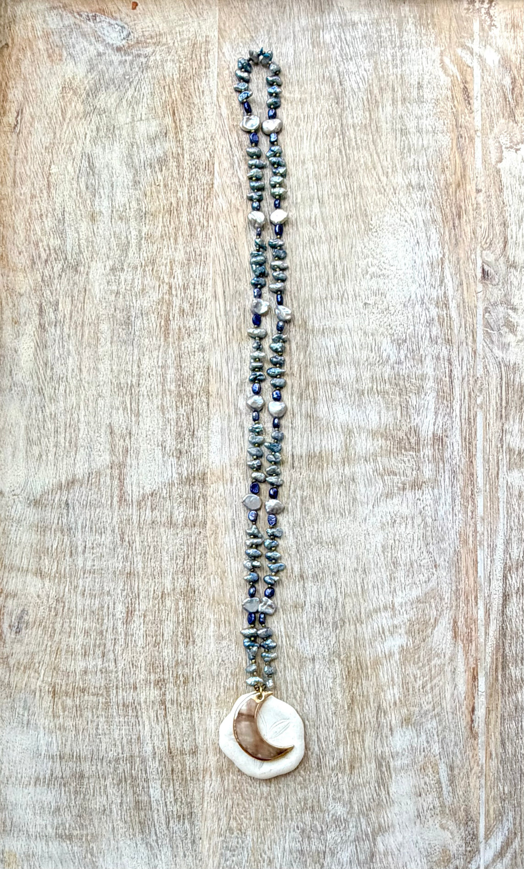 Huntington Beach Pearl & Abalone Moon Necklace
