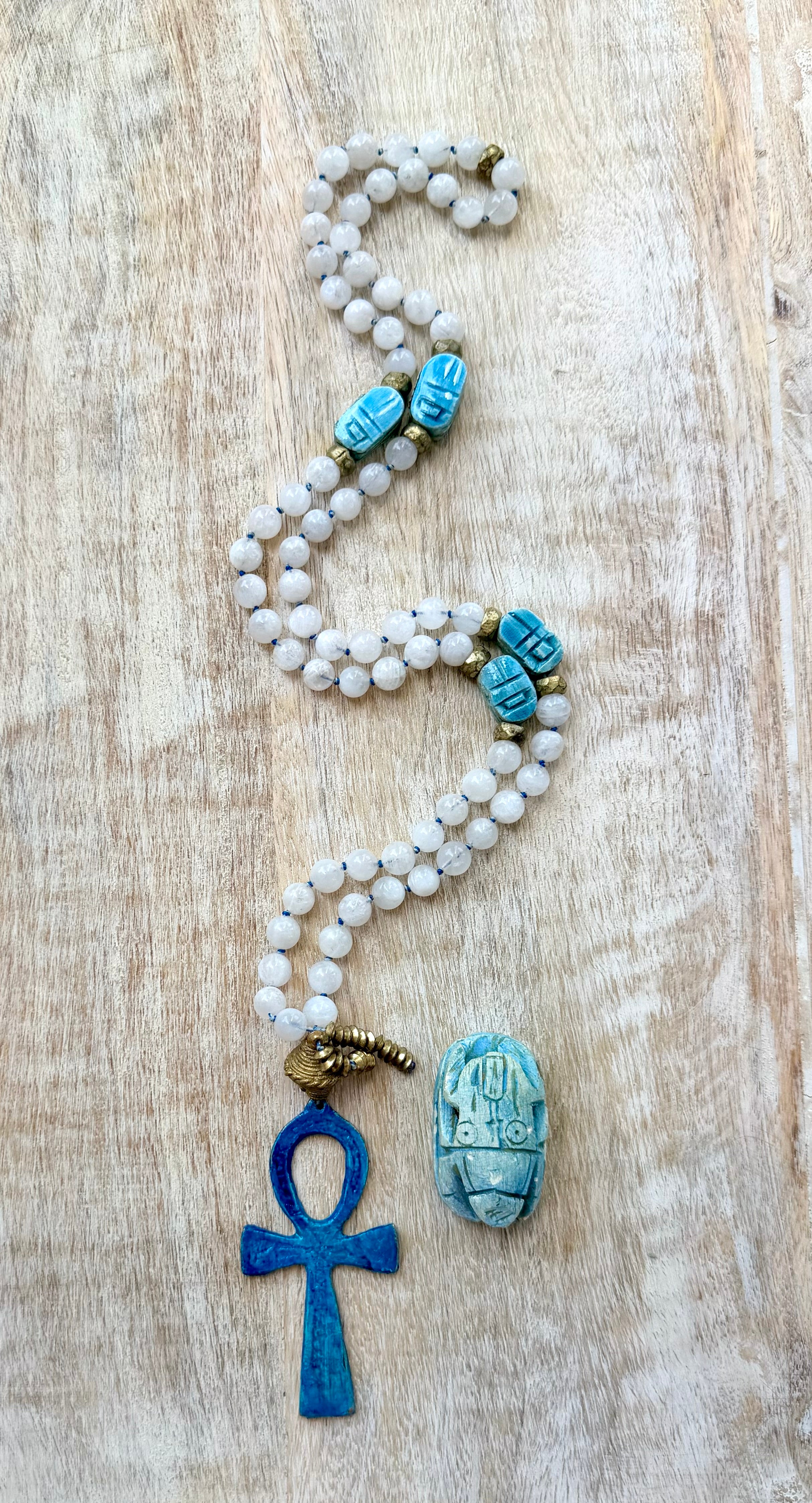 Cleopatra Moonstone Scarab Ankh Necklace