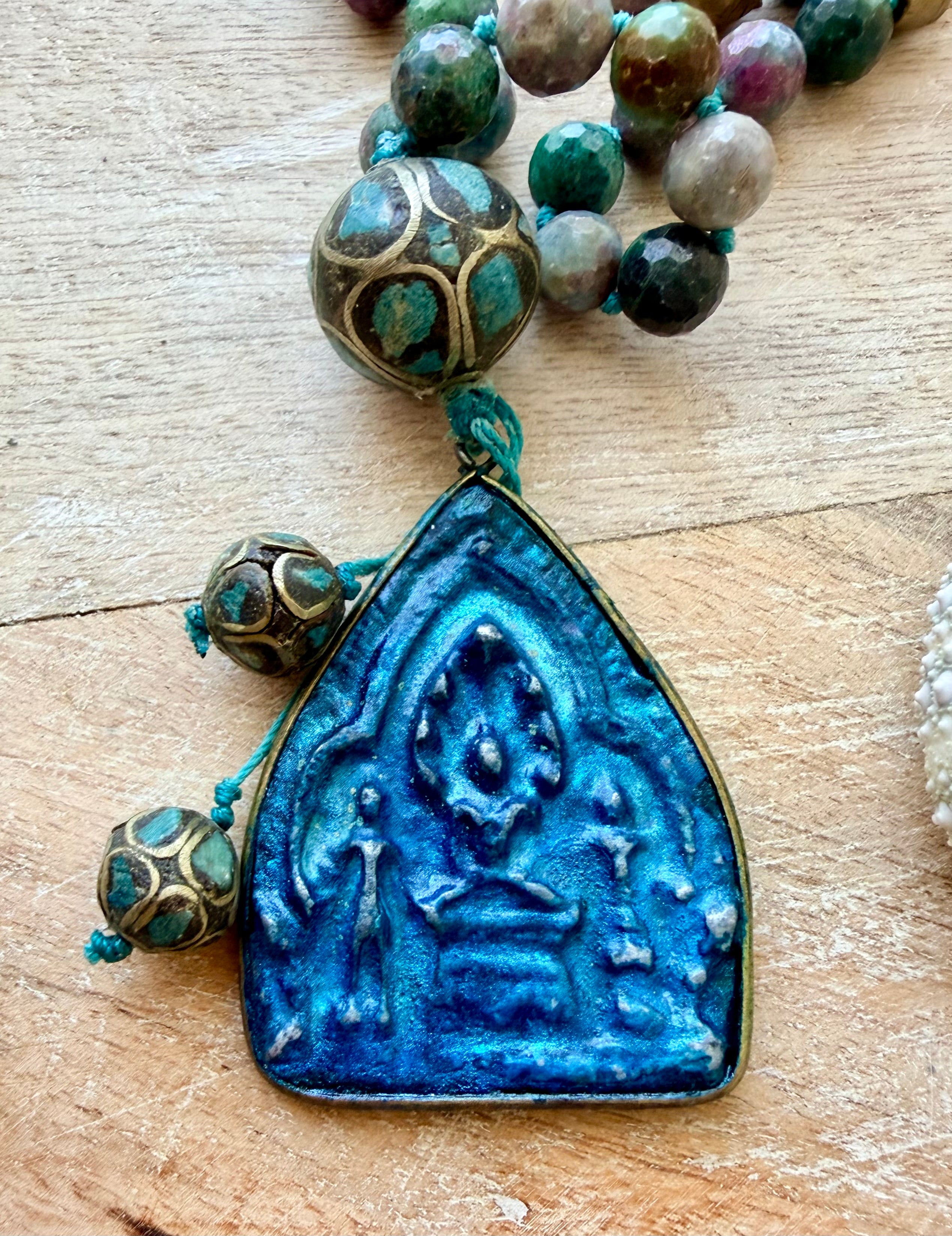 Indian Agate & Tibetan Pendant Necklace
