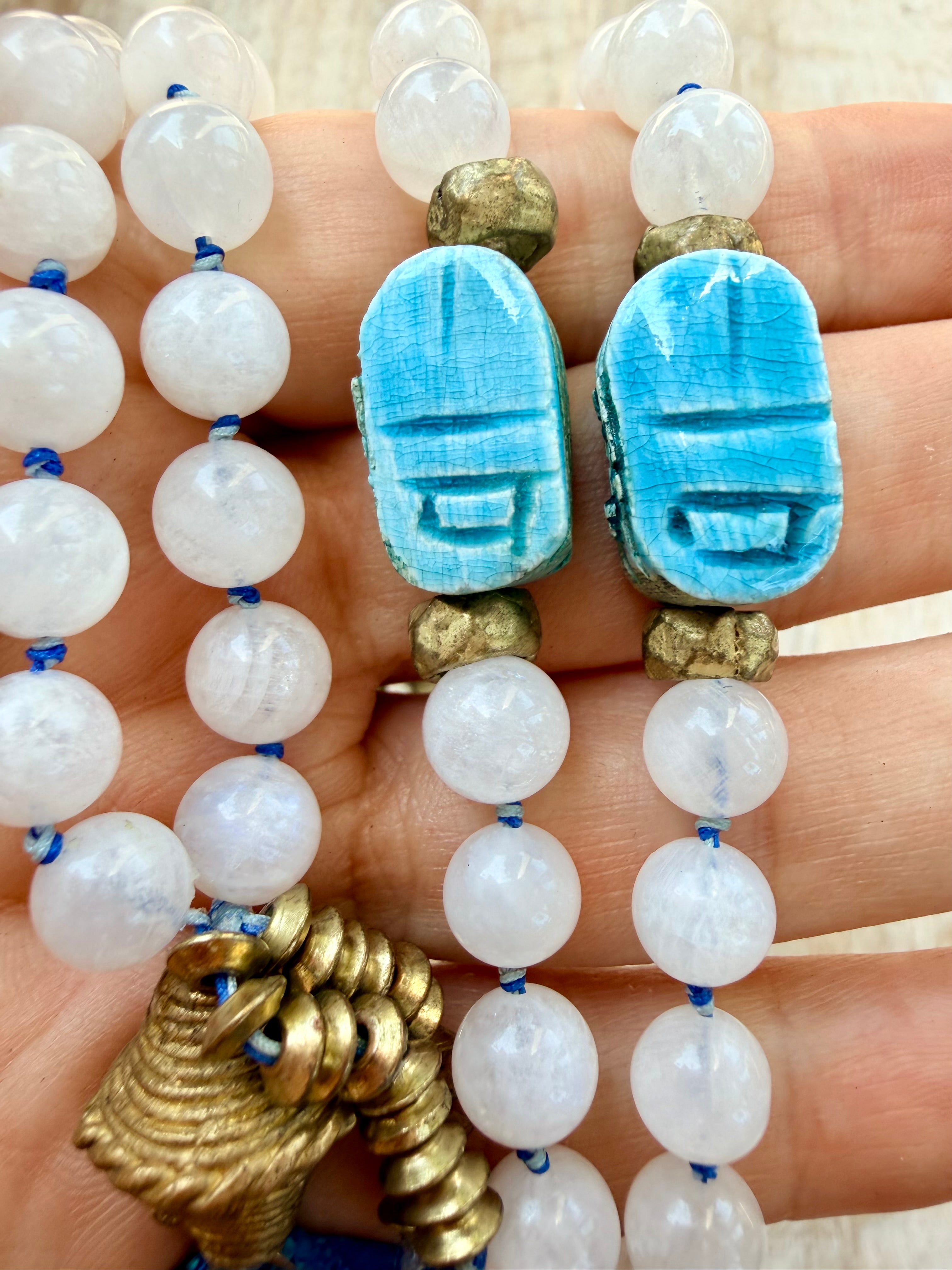 Cleopatra Moonstone Scarab Ankh Necklace