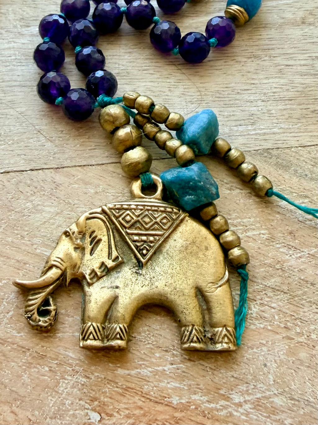 Amethyst & Apatite Elephant Pendant Necklace