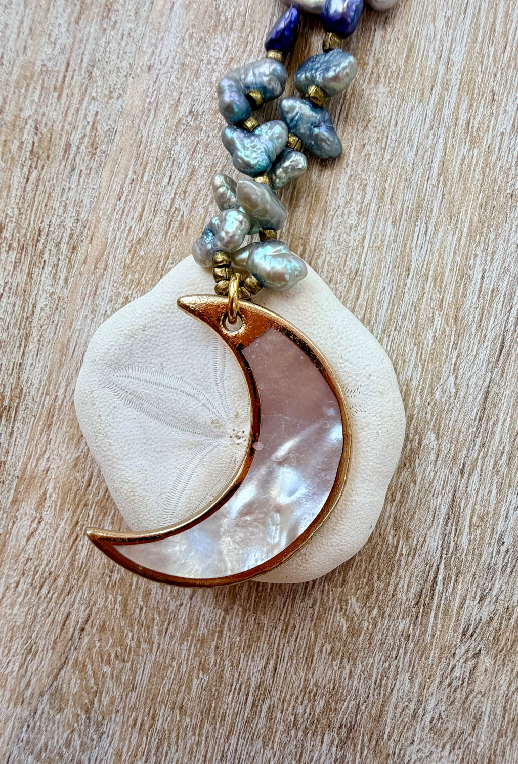 Huntington Beach Pearl & Abalone Moon Necklace