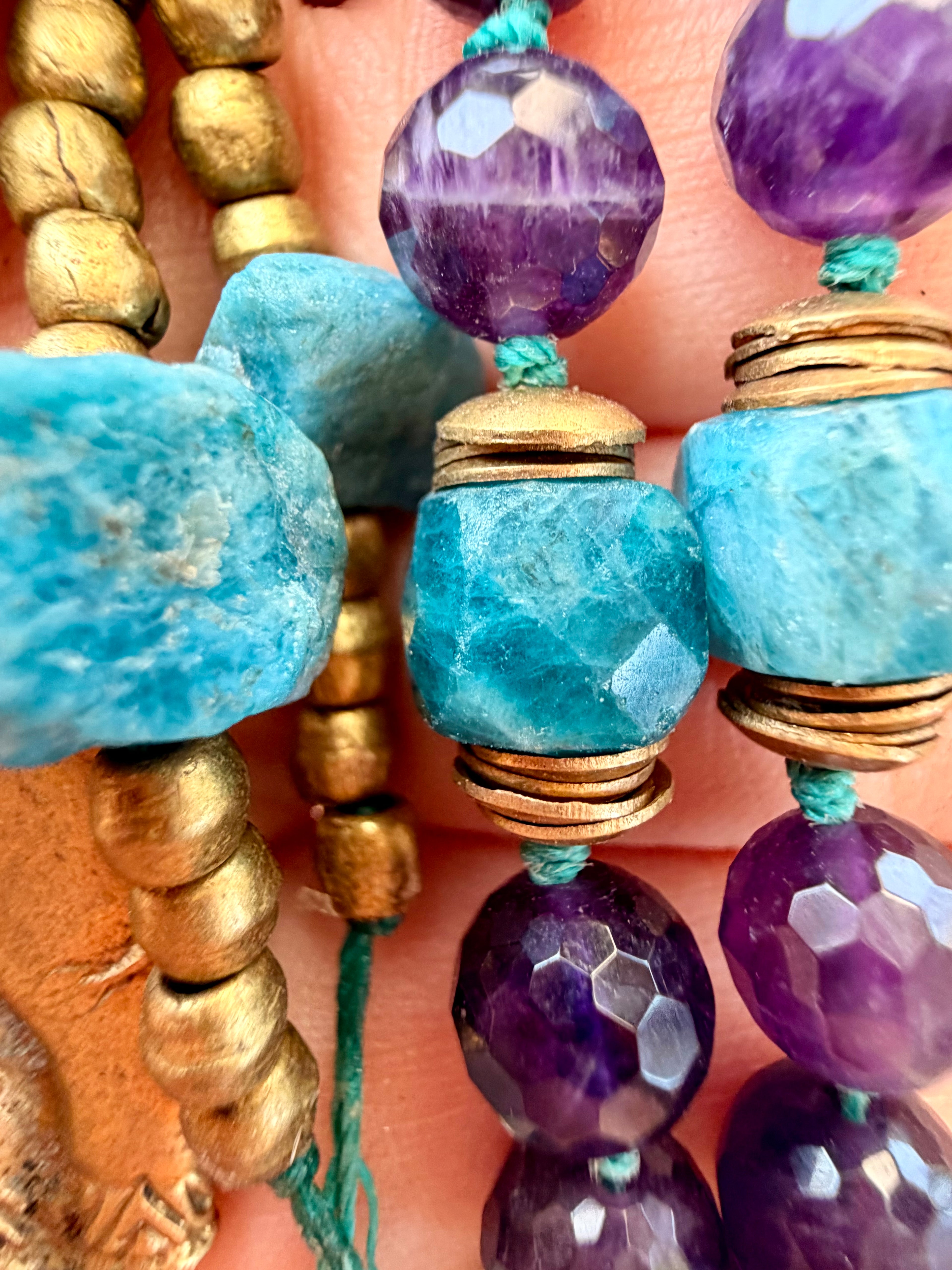 Amethyst & Apatite Elephant Pendant Necklace