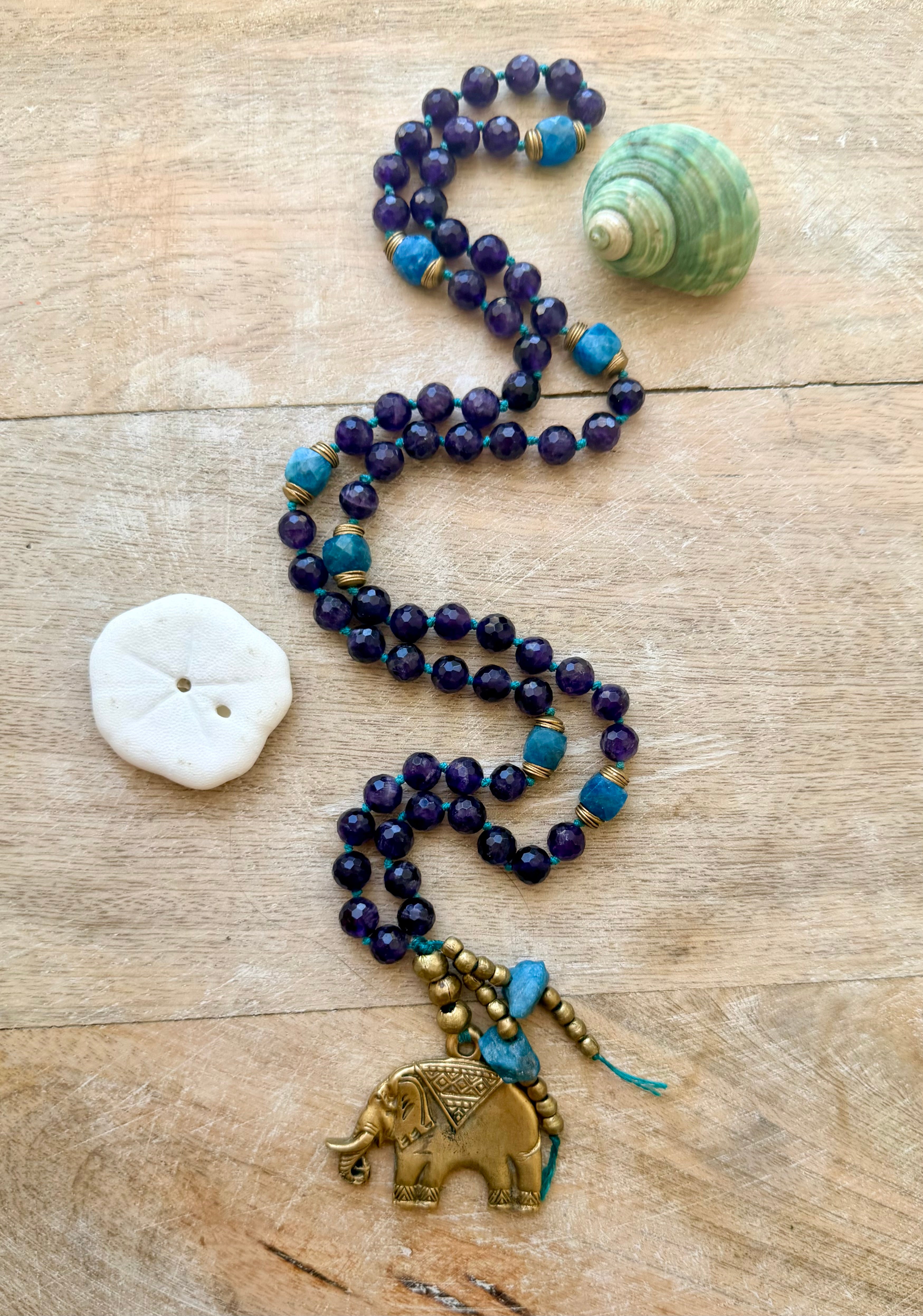 Amethyst & Apatite Elephant Pendant Necklace