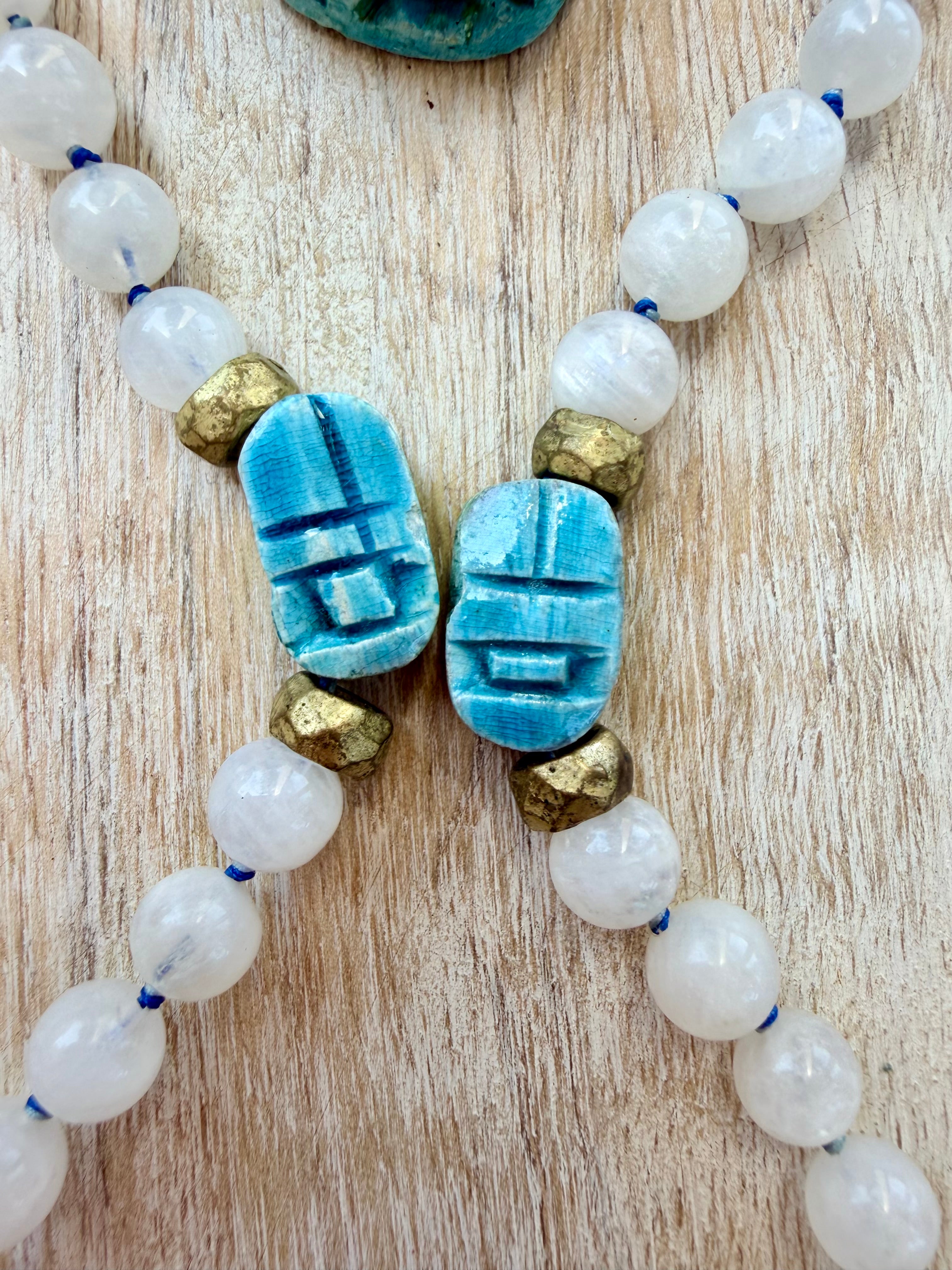 Cleopatra Moonstone Scarab Ankh Necklace