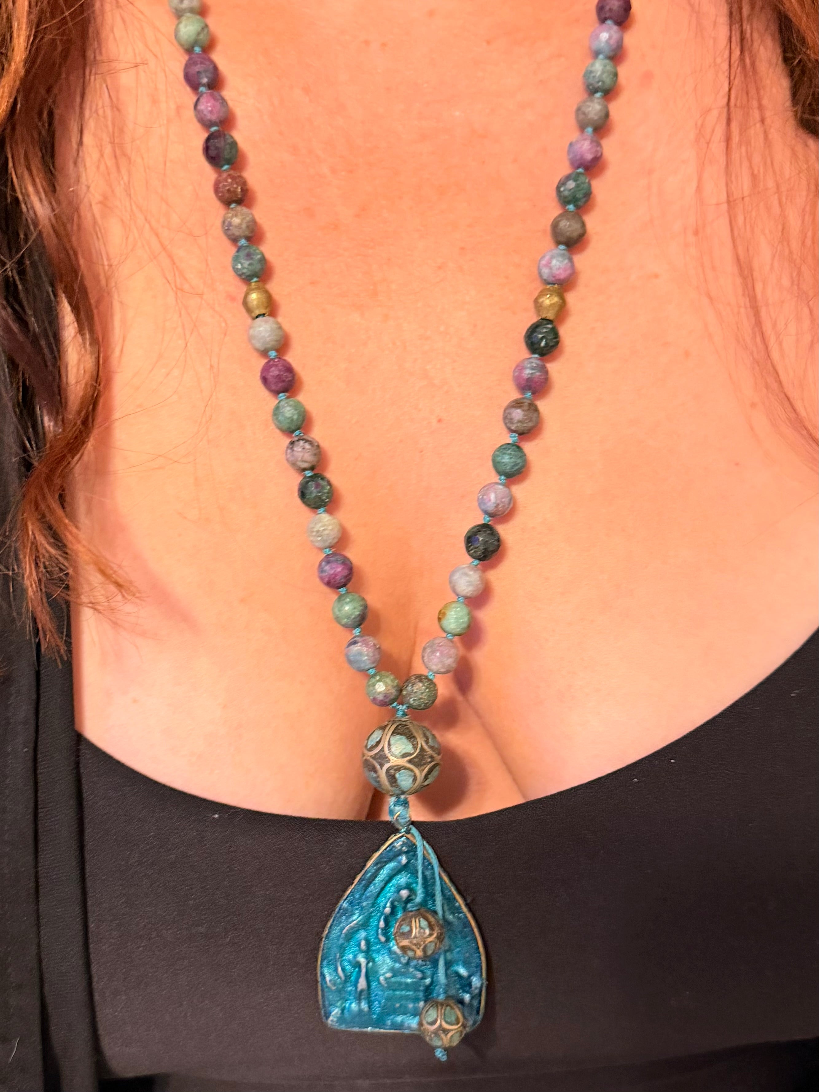 Indian Agate & Tibetan Pendant Necklace