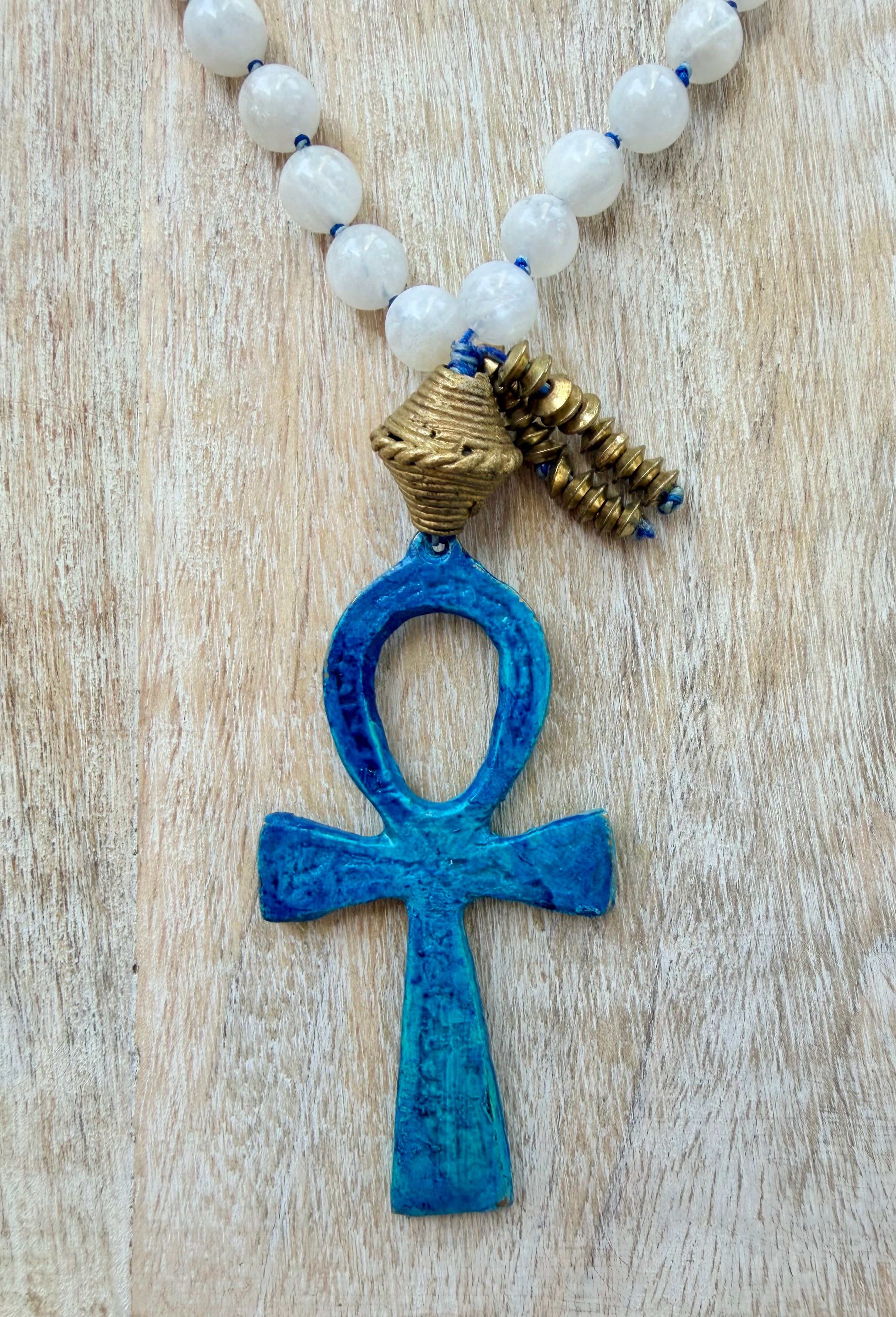 Cleopatra Moonstone Scarab Ankh Necklace