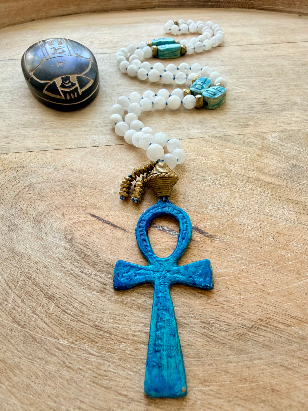 Cleopatra Moonstone Scarab Ankh Necklace