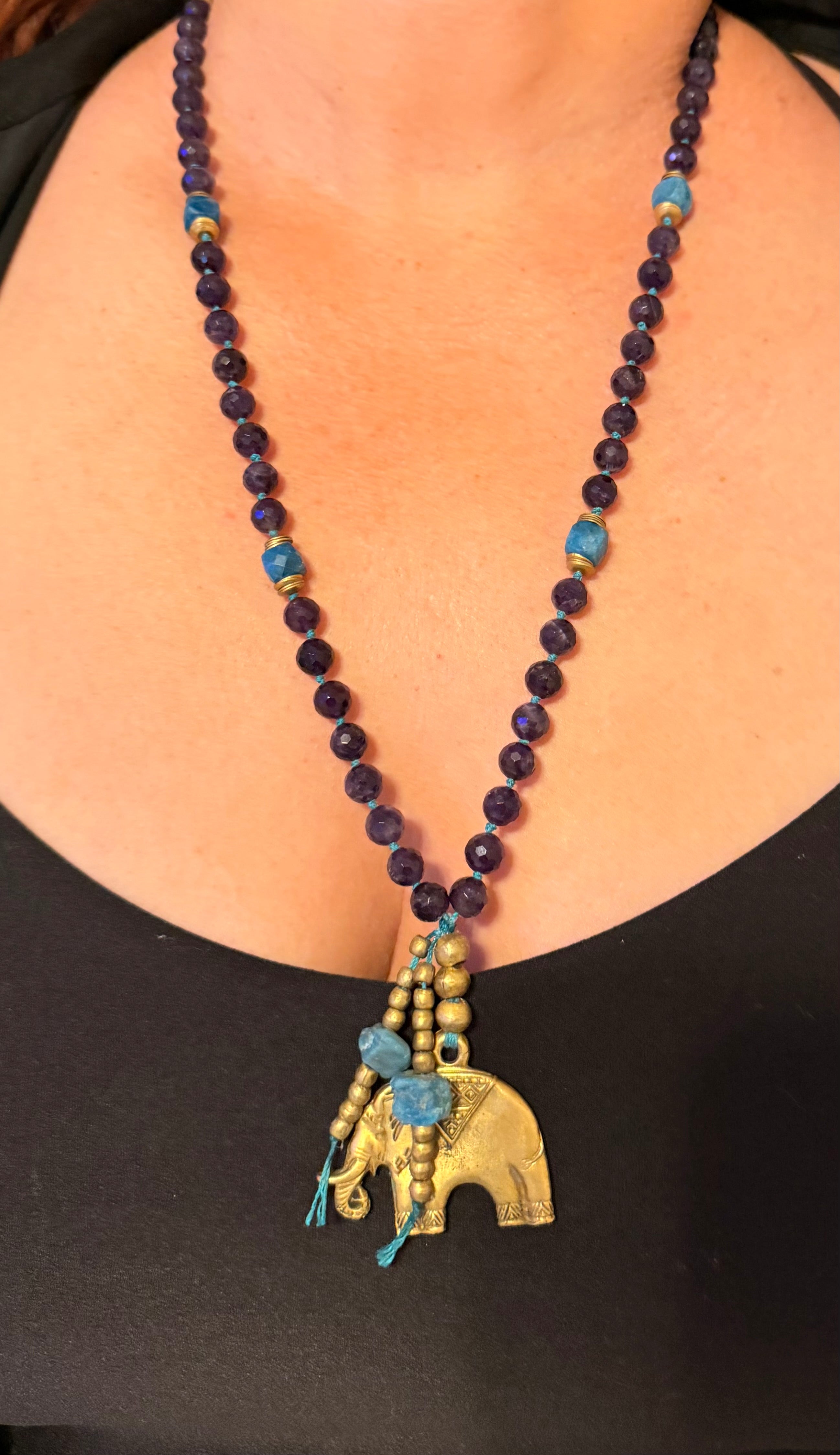 Amethyst & Apatite Elephant Pendant Necklace