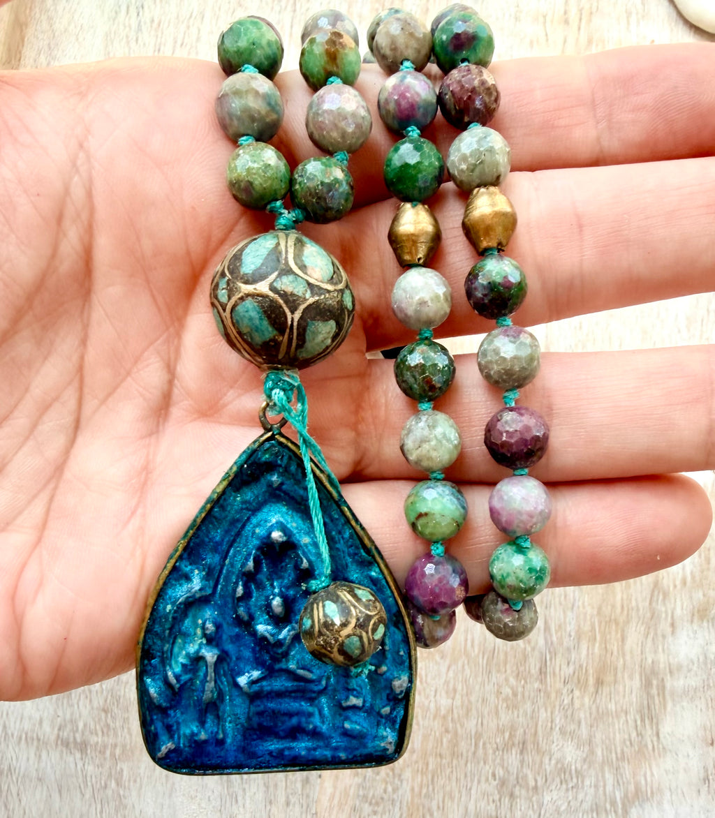 Indian Agate & Tibetan Pendant Necklace