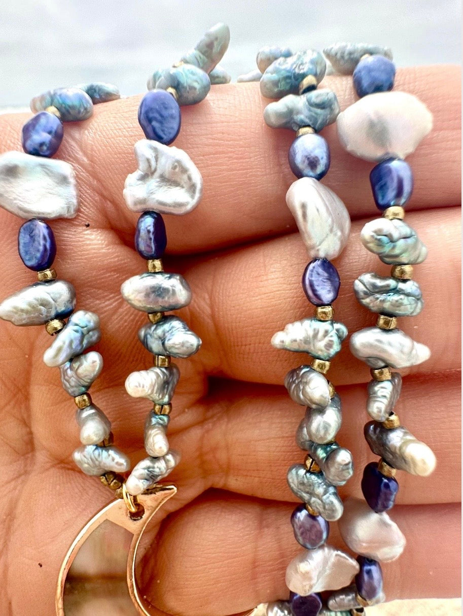Huntington Beach Pearl & Abalone Moon Necklace