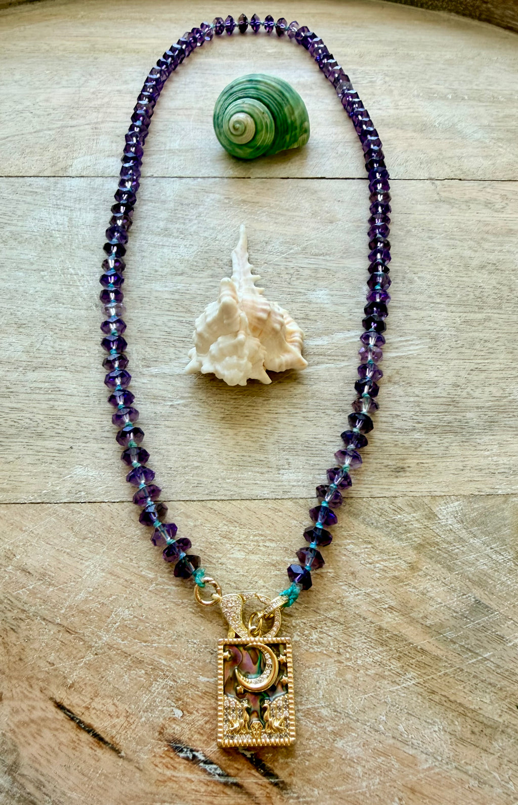Enchanting Amethyst Necklace with an Abalone Pendant