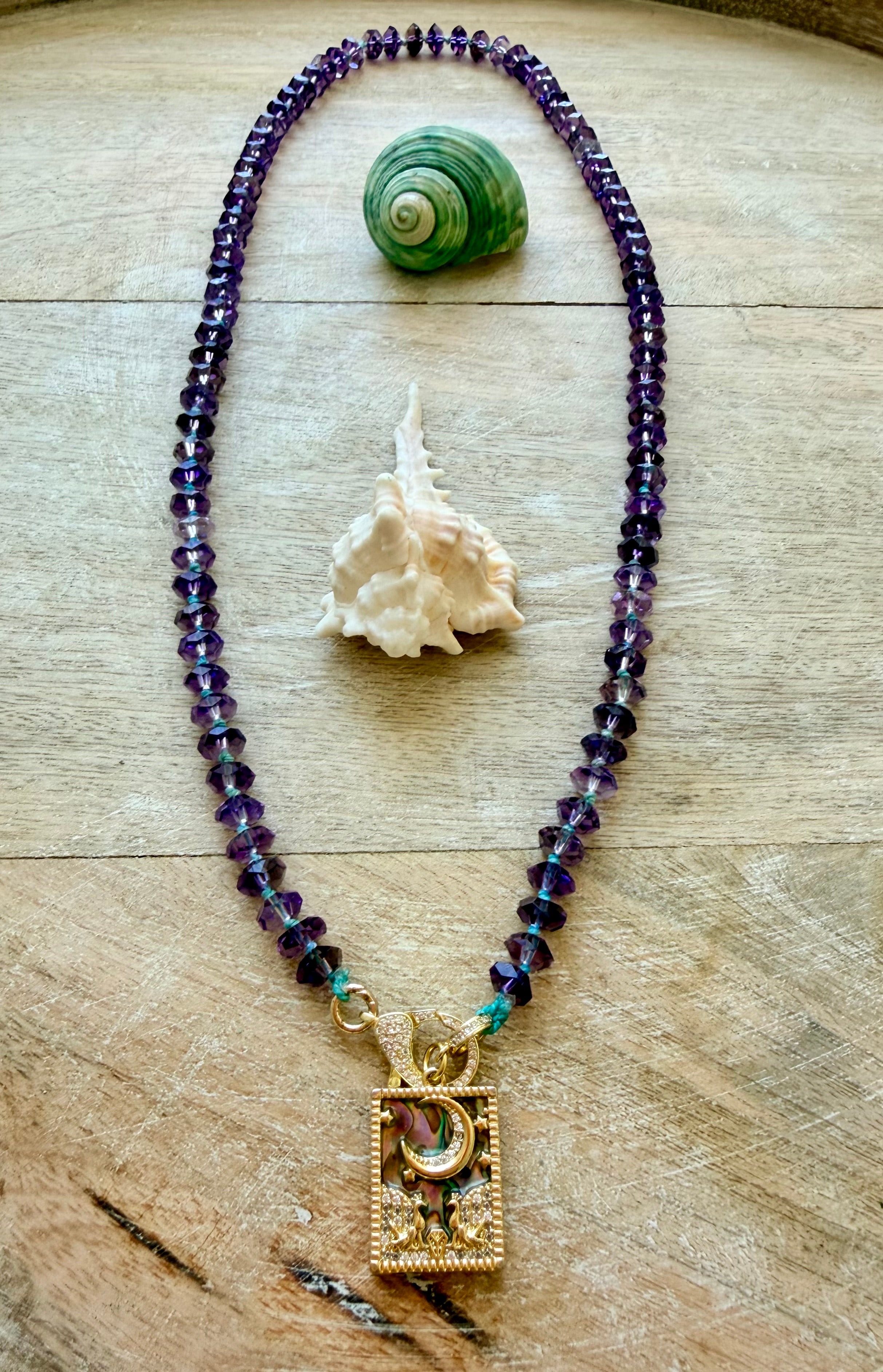 Enchanting Amethyst Necklace with an Abalone Pendant