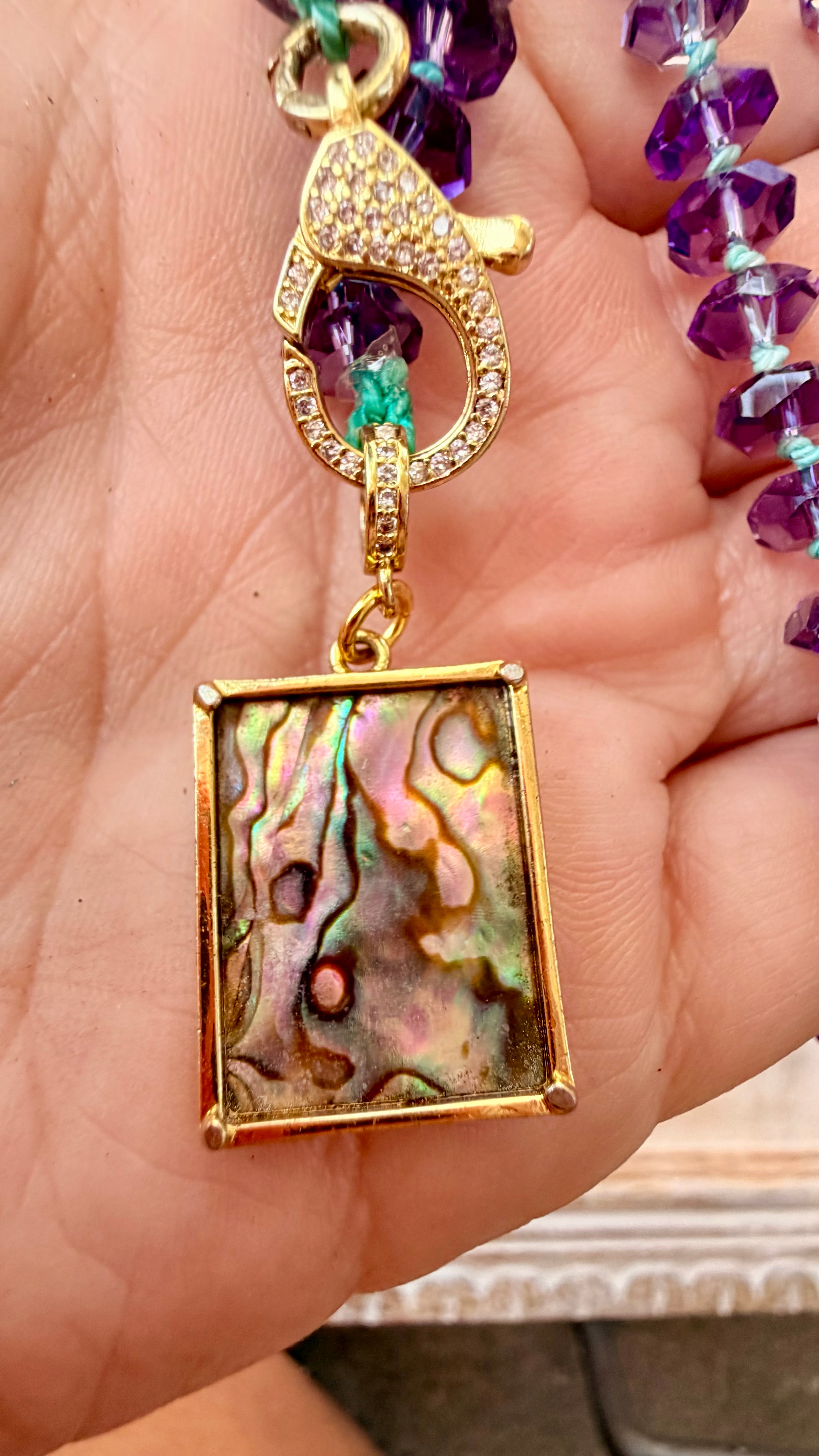 Enchanting Amethyst Necklace with an Abalone Pendant