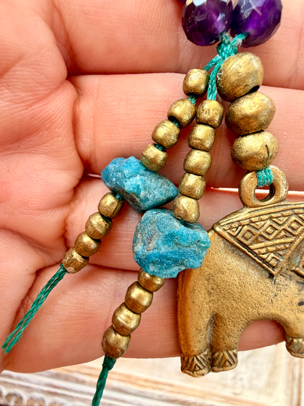 Amethyst & Apatite Elephant Pendant Necklace