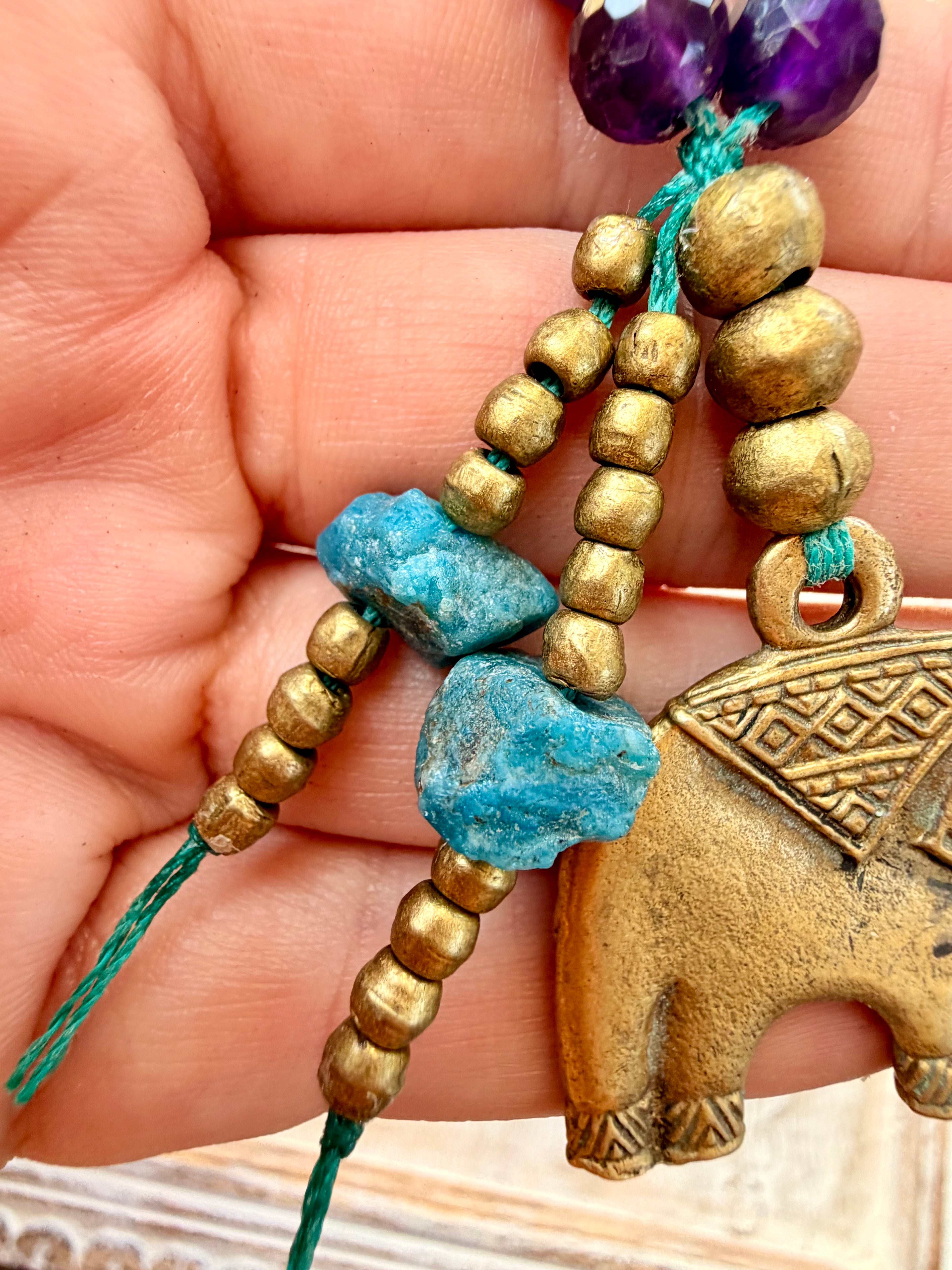 Amethyst & Apatite Elephant Pendant Necklace