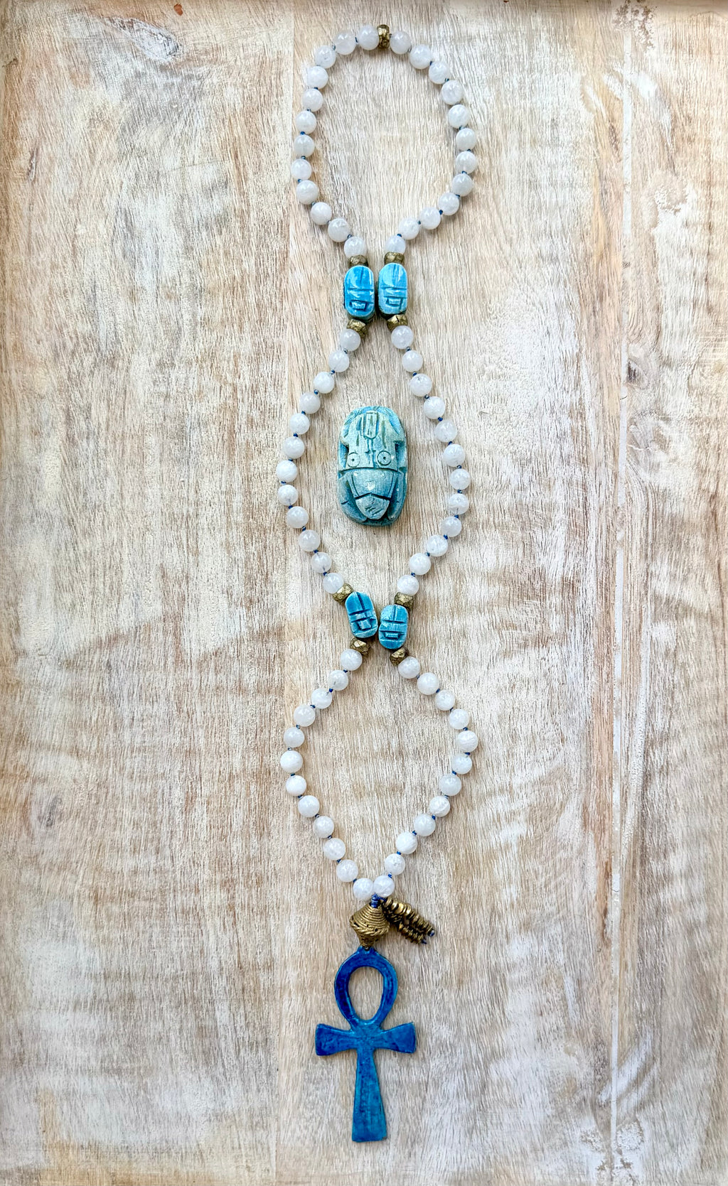 Cleopatra Moonstone Scarab Ankh Necklace