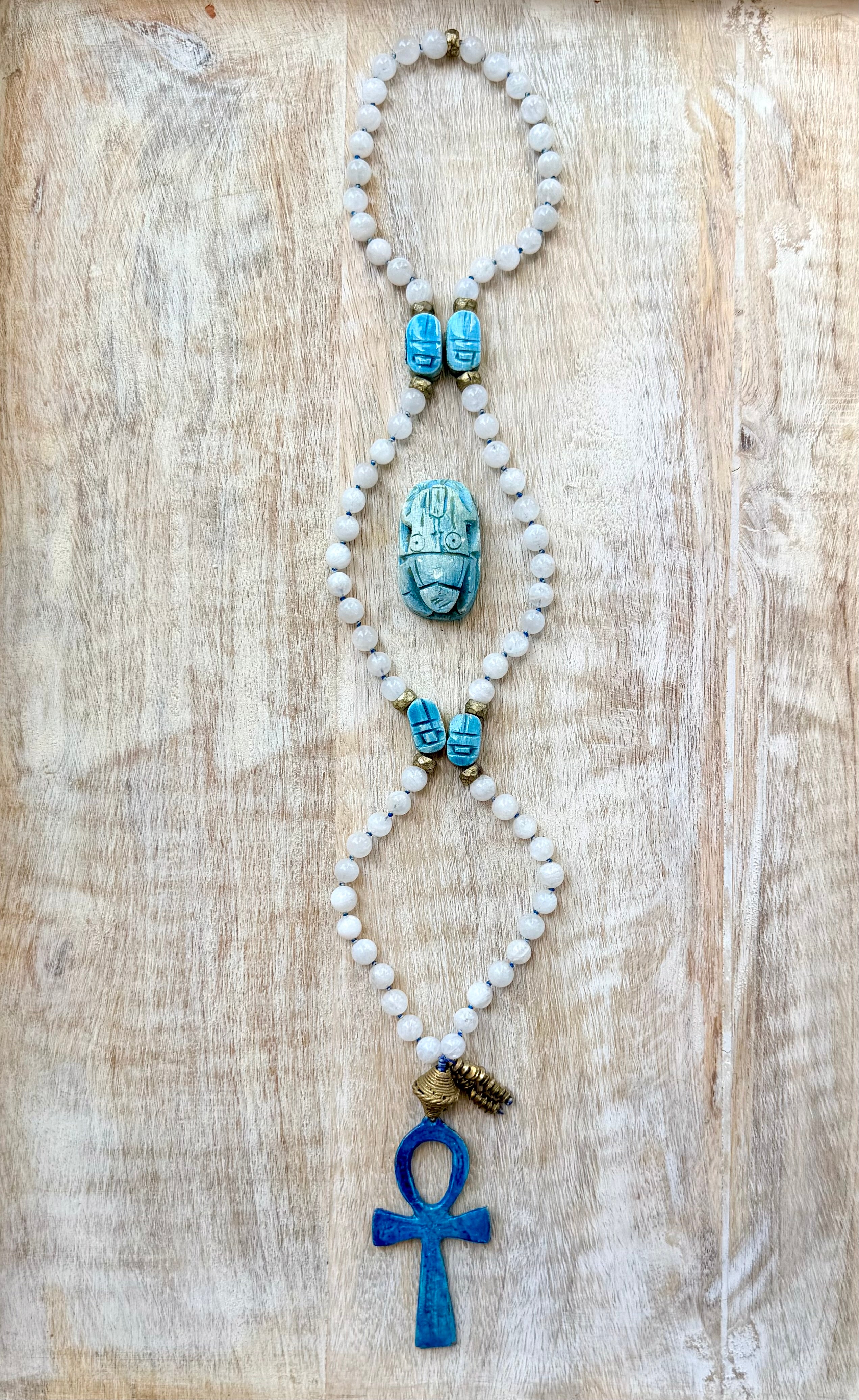 Cleopatra Moonstone Scarab Ankh Necklace