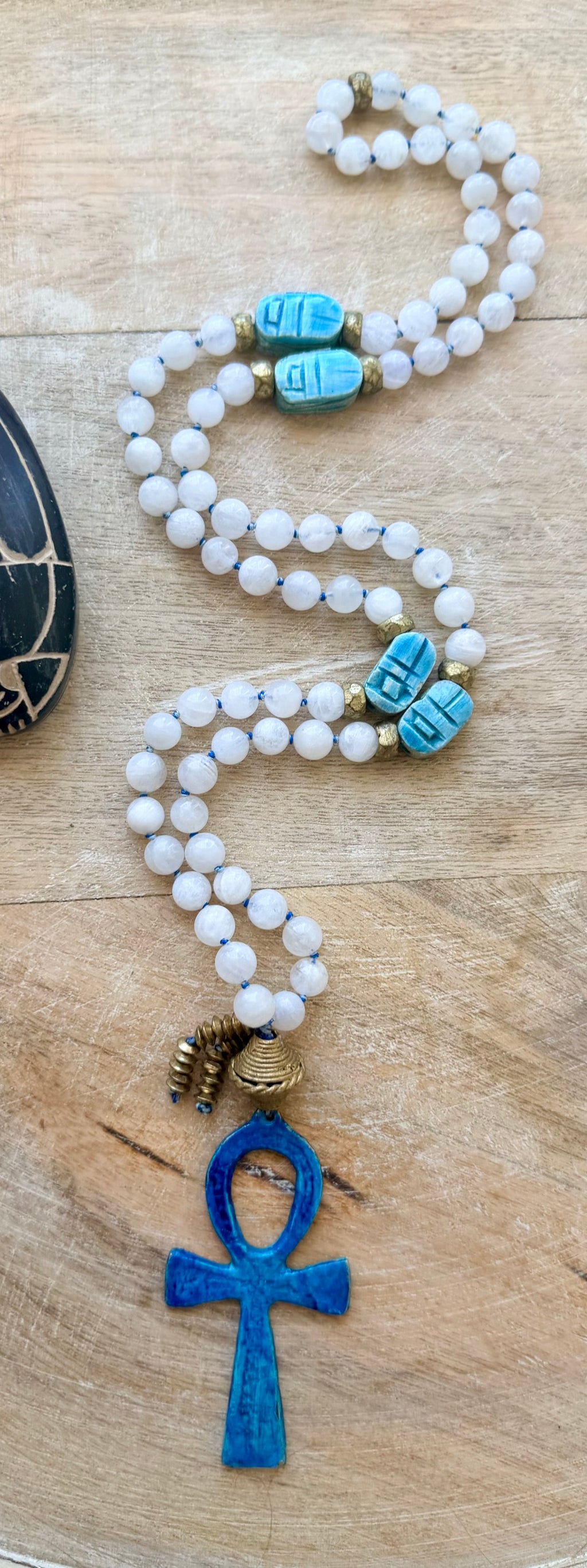 Cleopatra Moonstone Scarab Ankh Necklace