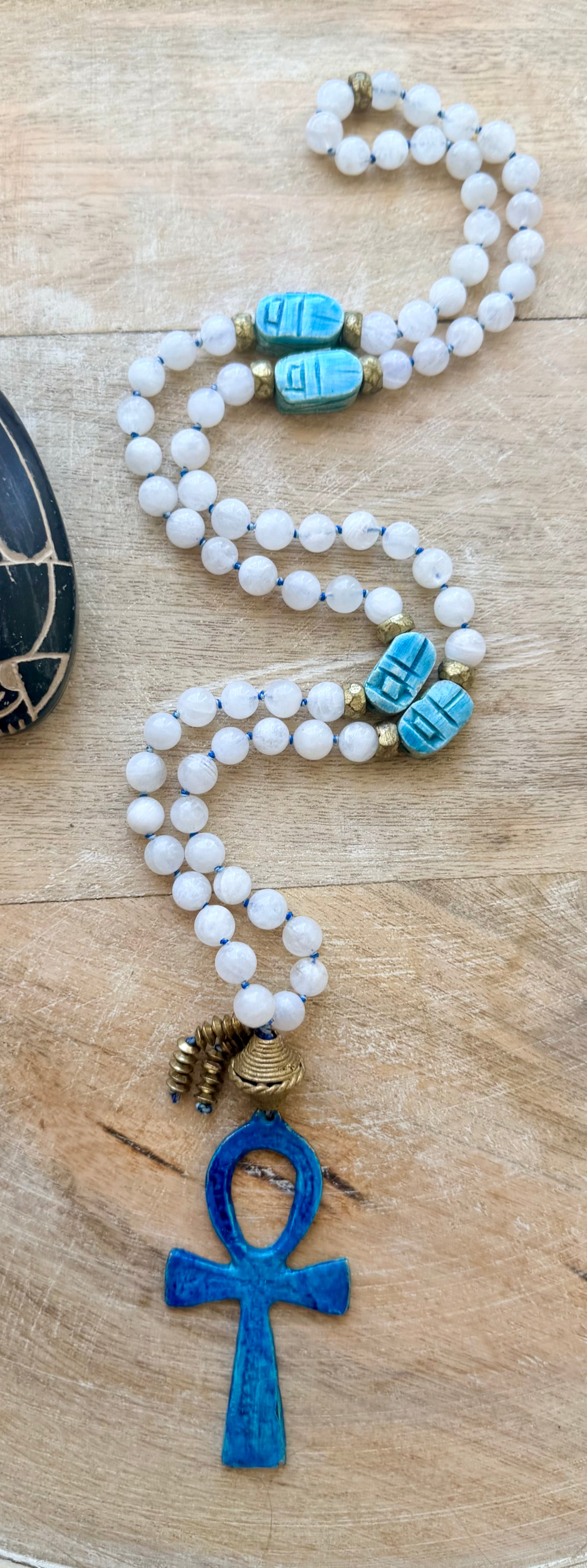 Cleopatra Moonstone Scarab Ankh Necklace