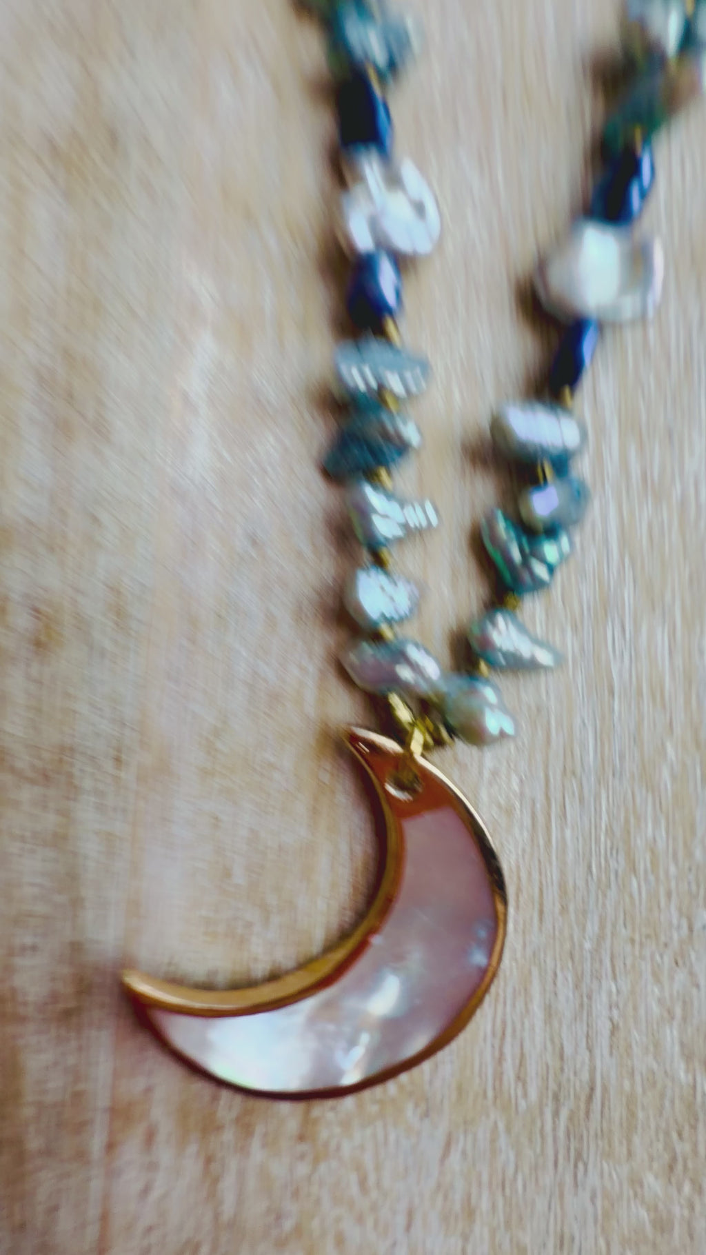 Huntington Beach Pearl & Abalone Moon Necklace
